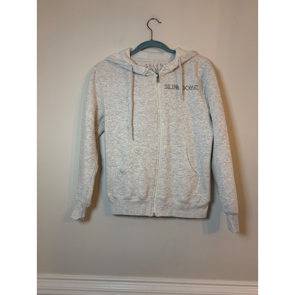 Selena Gomez Zip Up Hoodie Womens XS Grey Floral Graphic Concert Tour Merch